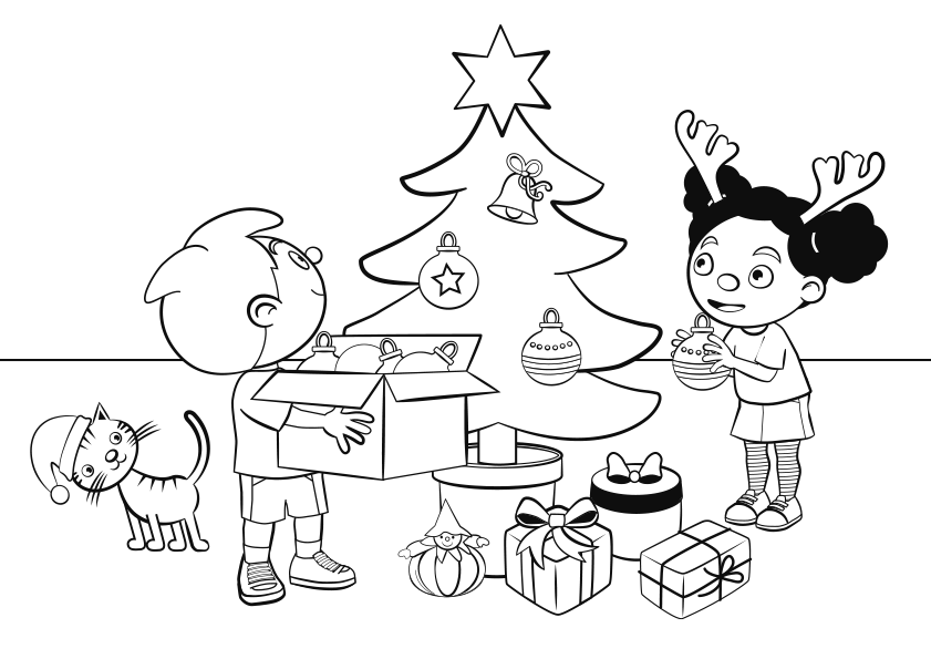 Kleurplaat Pompom Kerst